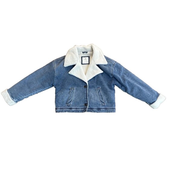 Jackets & Blazers - Hollister Faux Sherpa Lined Denim Jacket Blue Jean Coat Fur Collar Womens XL
